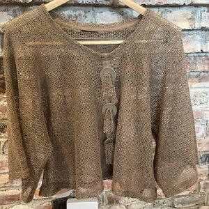 Brown Knit Mesh sweater top with Tassel Details